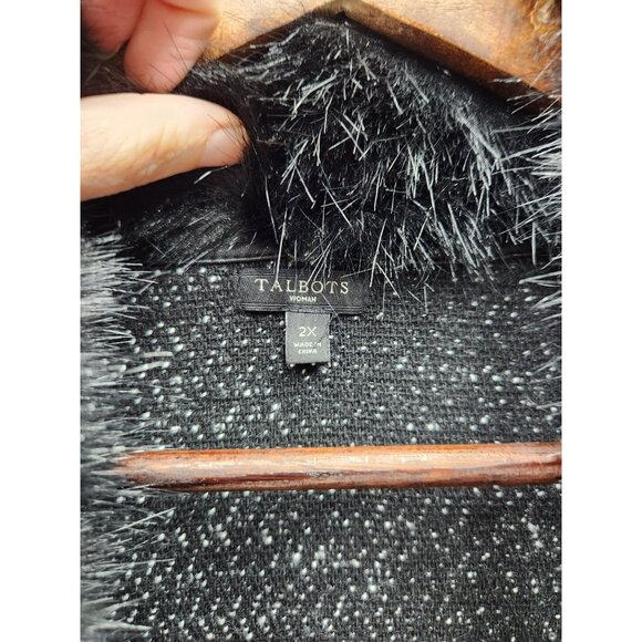 Talbots Womens 2X Tweed Vest With Faux Fur Collar Button Closure Black/Gray - Picture 3 of 7